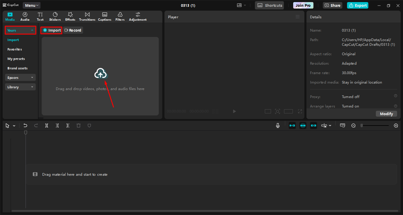 Import the video to the CapCut desktop video editor
