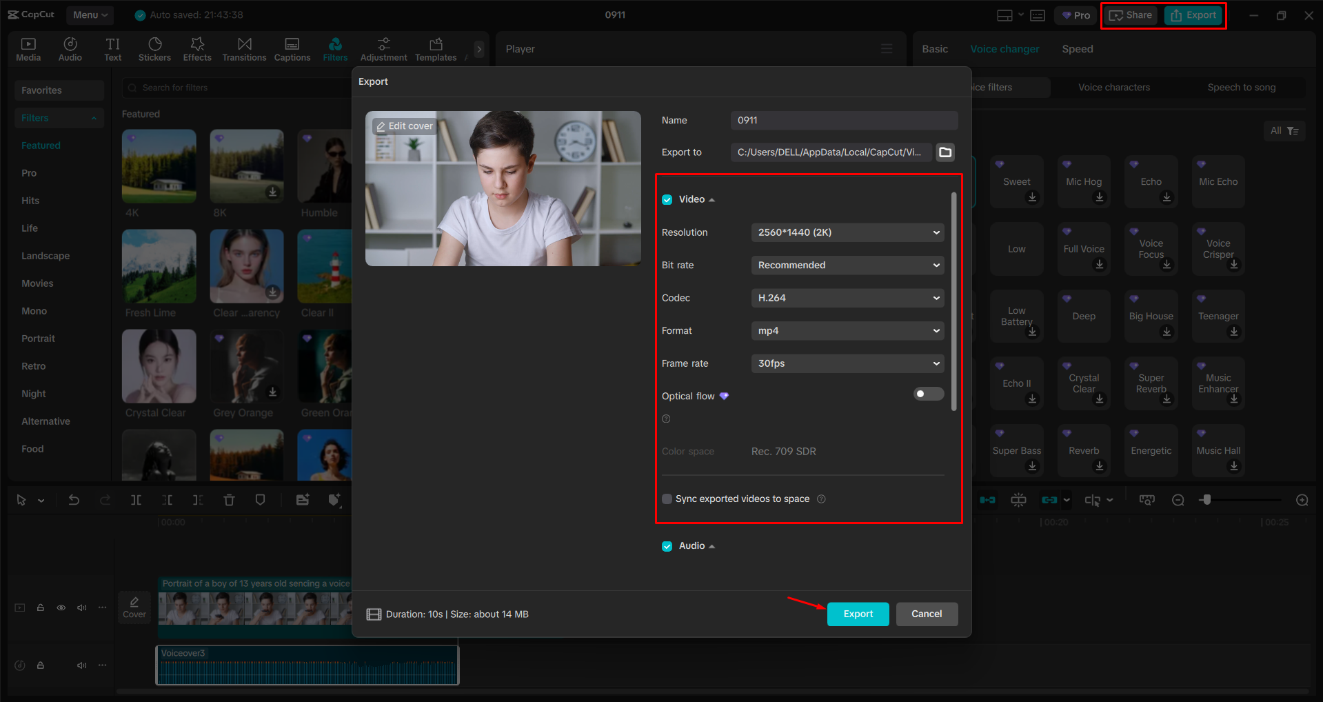 Exporting a video from the CapCut desktop video editor