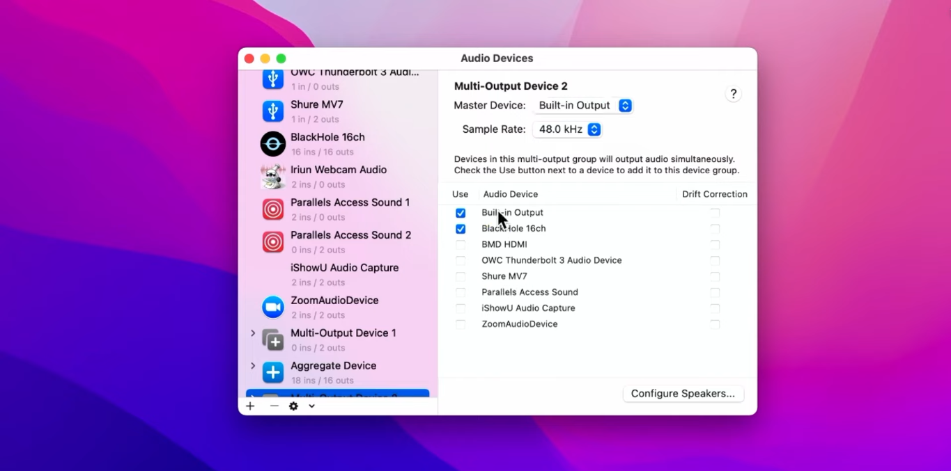 Setting up the BlackHole tool to record internal audio in QuickTime Player for screen recording
