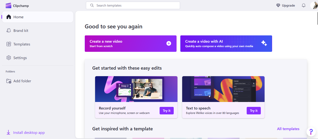 Clipchamp interface