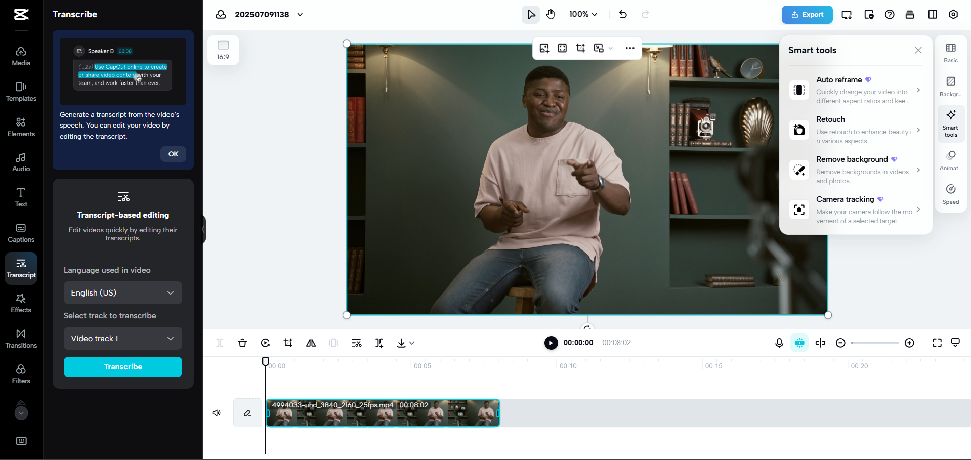 Interface do CapCut Web - uma ferramenta eficiente para editar vlogs no YouTube