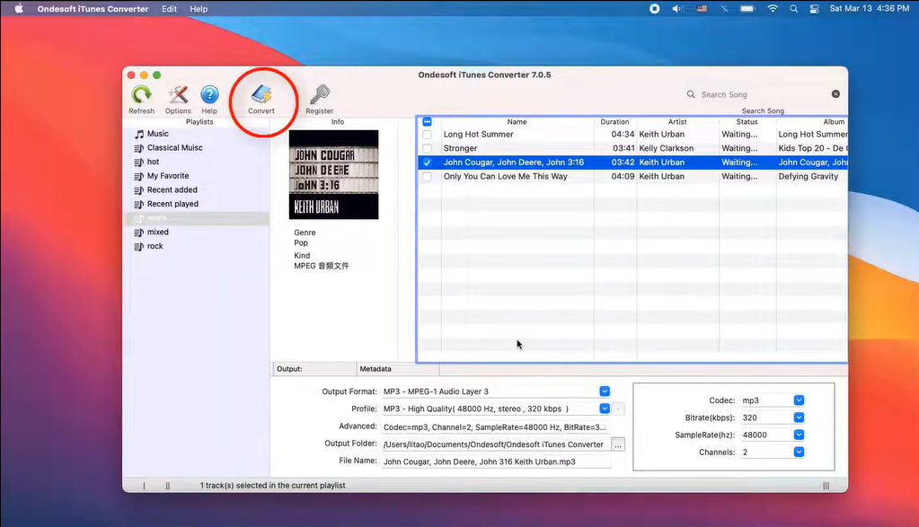 Avviare la conversione da iTunes