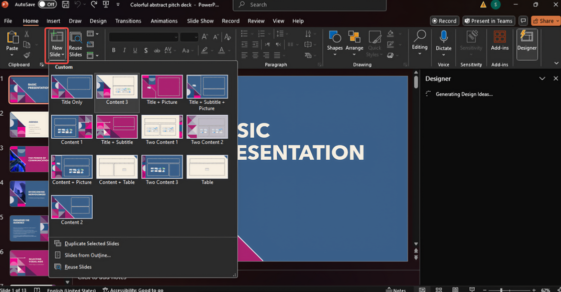 Choose slide layout