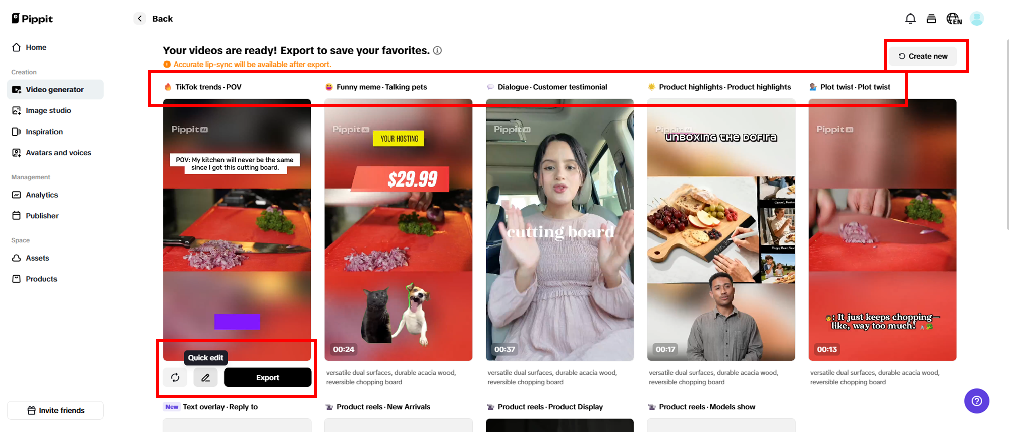 Vyberte své preferované vygenerované video