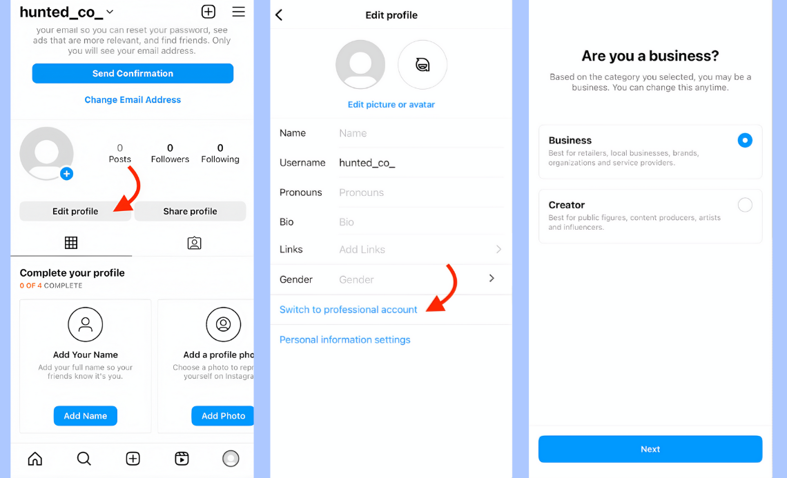 Créer un compte professionnel Instagram