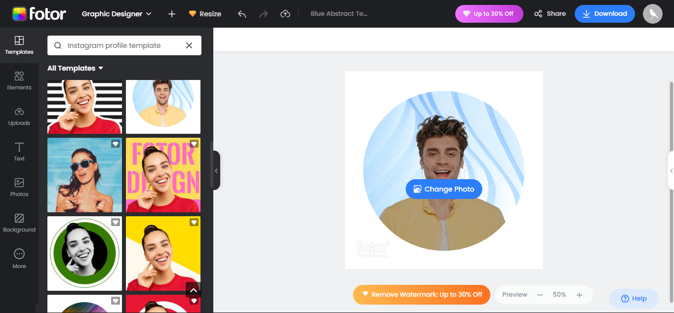Fotor - isang user-friendly na online na tool para sa pag-edit ng isang Instagram profile