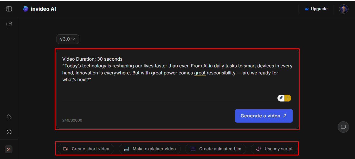 Fornire un prompt dettagliato in InVideo AI