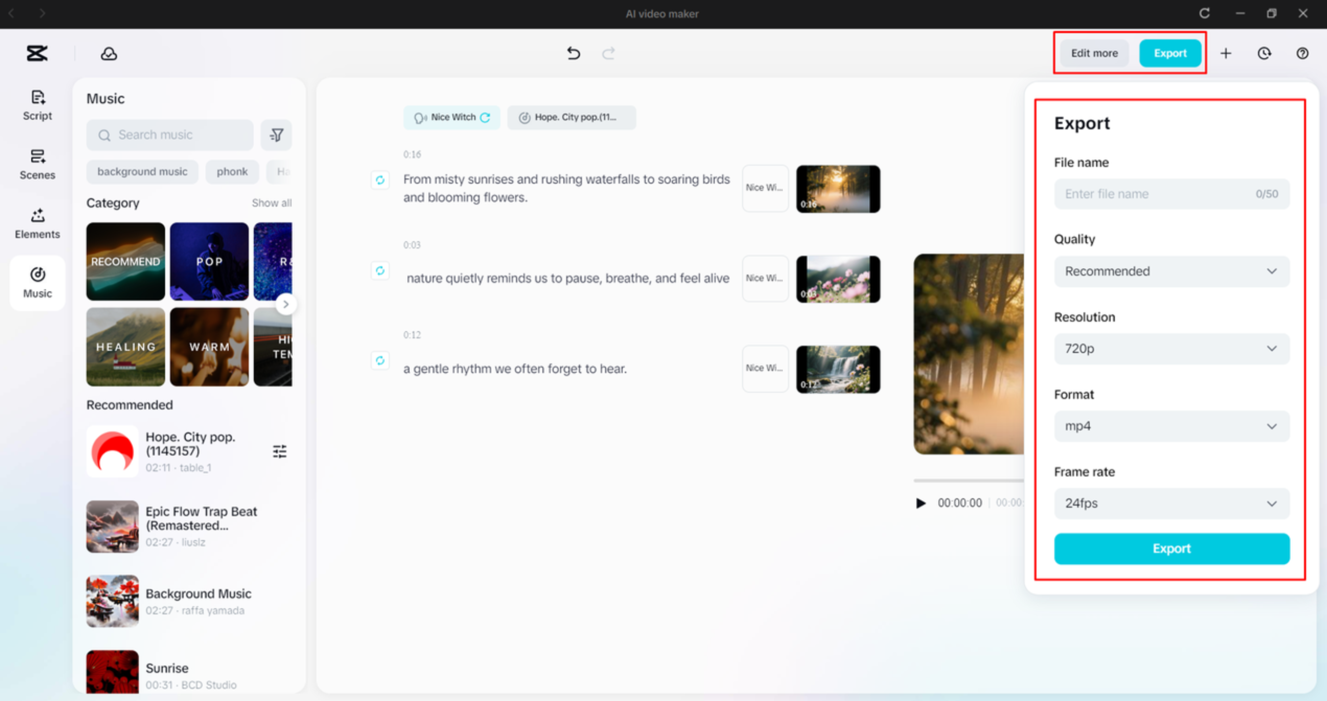 Exporting a video from the CapCut desktop video editor
