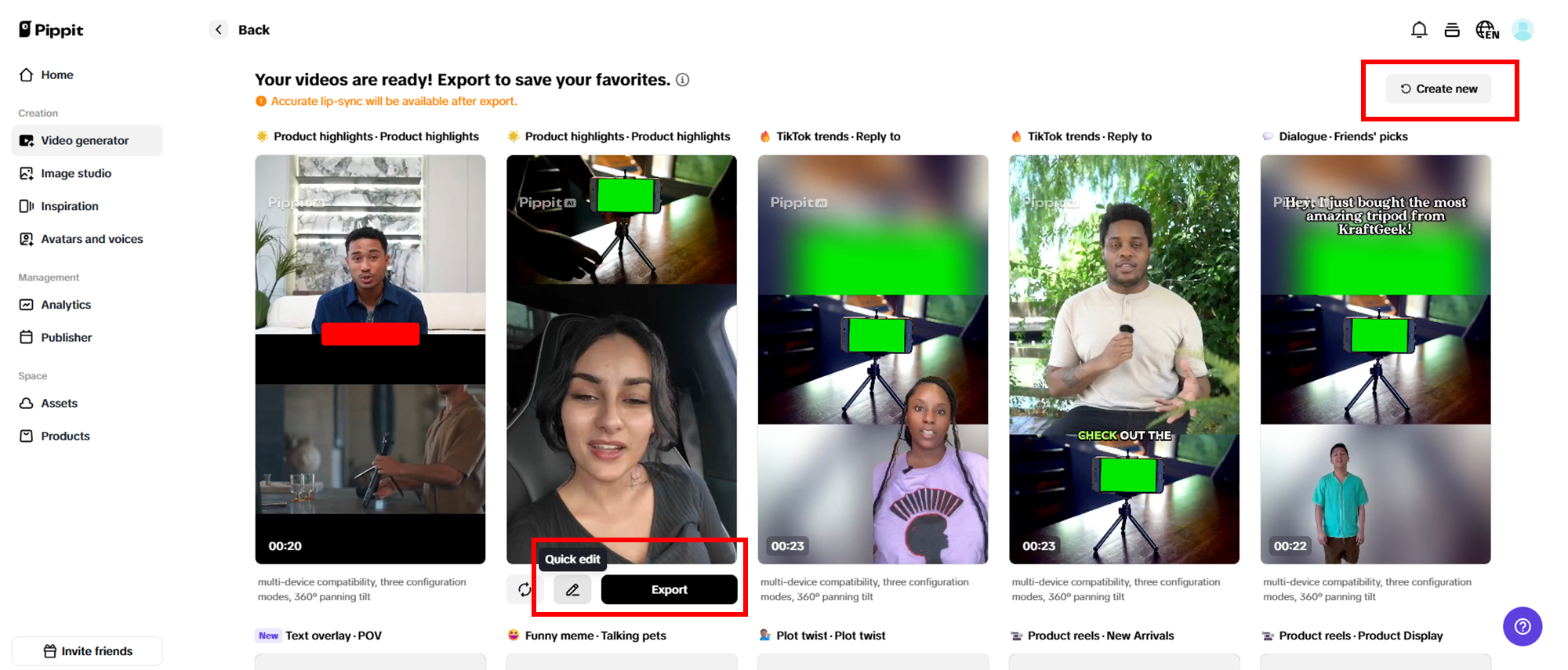 Select your preferred generated video
