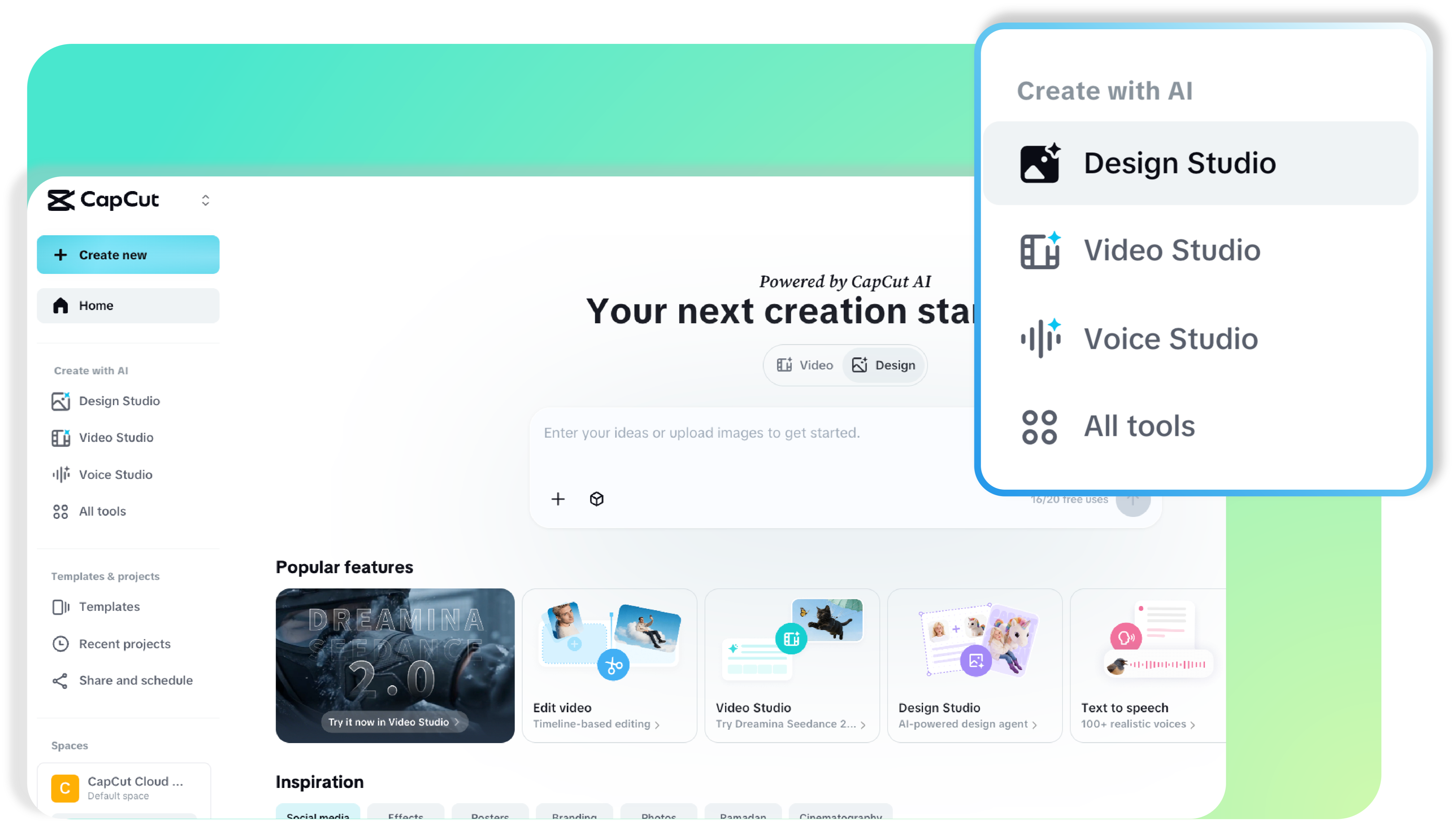 Step 1: Open CapCut’s Design Studio