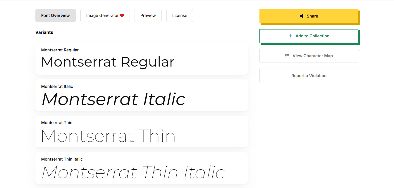 Interface of Font Download - a reliable platform to get Montserrat bold