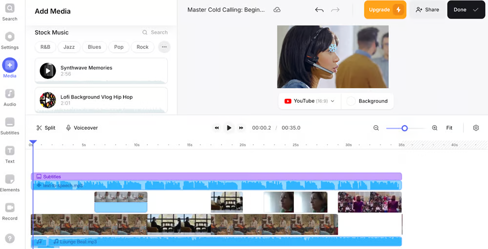 Antarmuka Veed.io - editor video gratis paling efisien di Reddit