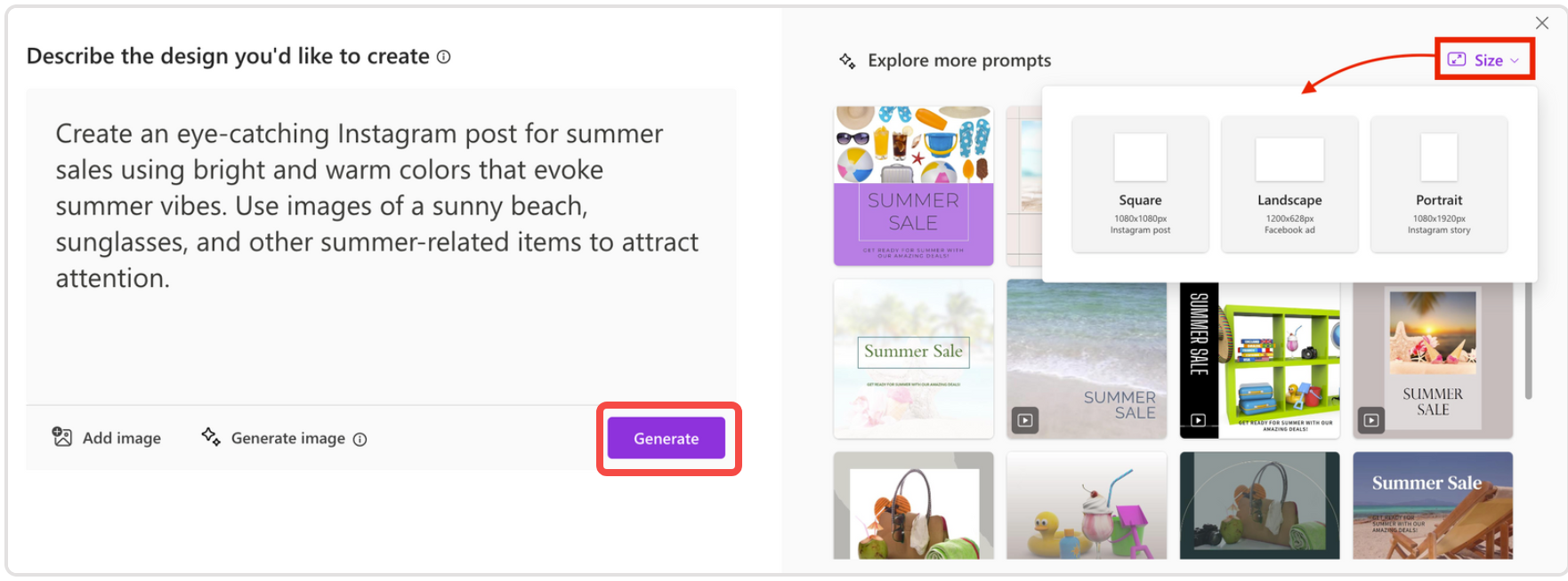 Generating an image with Microsoft Designer AI image generator