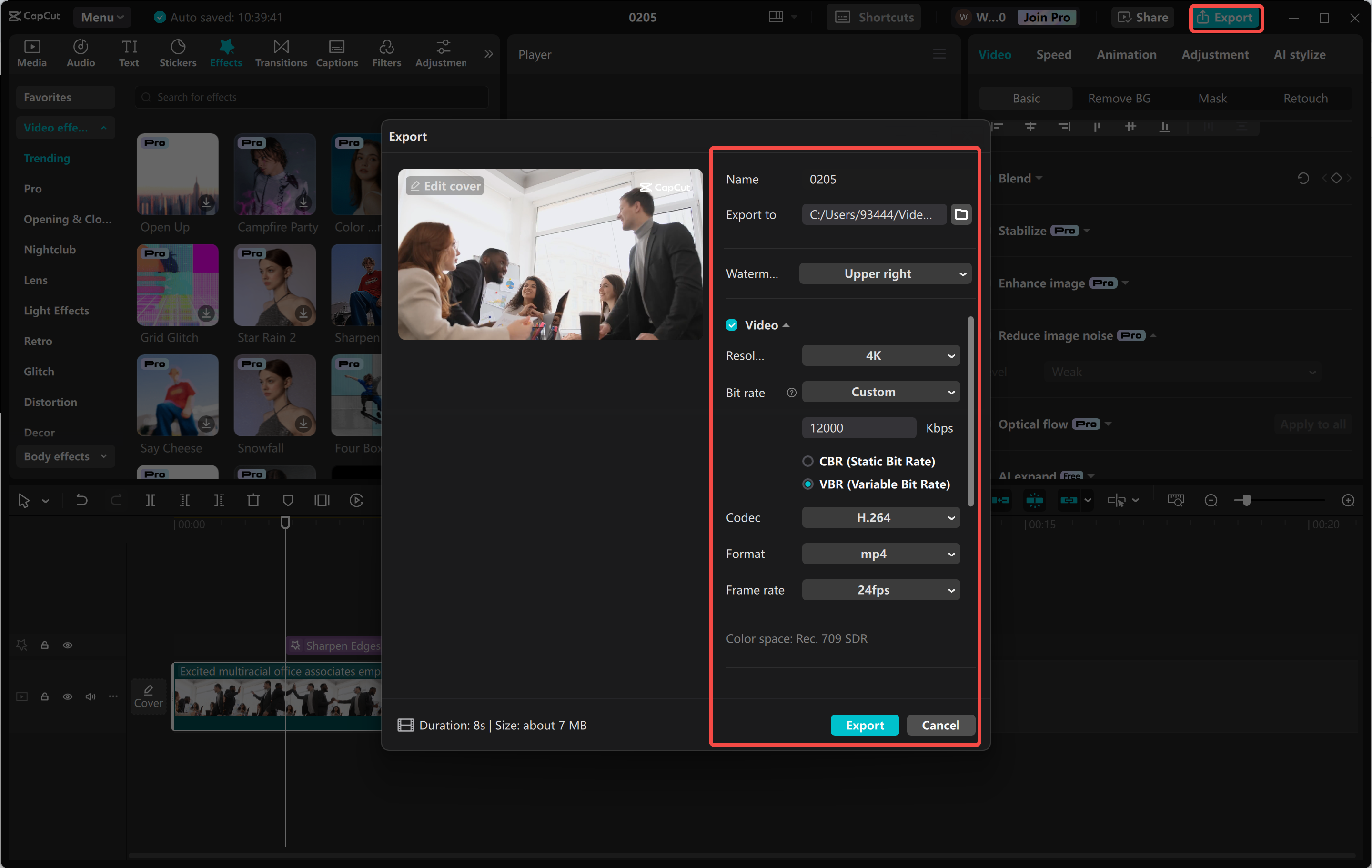 Esportazione di un video dall' CapCut editor video desktop