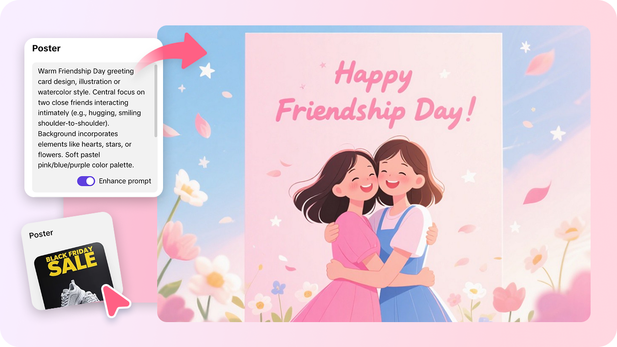 Create AI friendship cards with unique designs