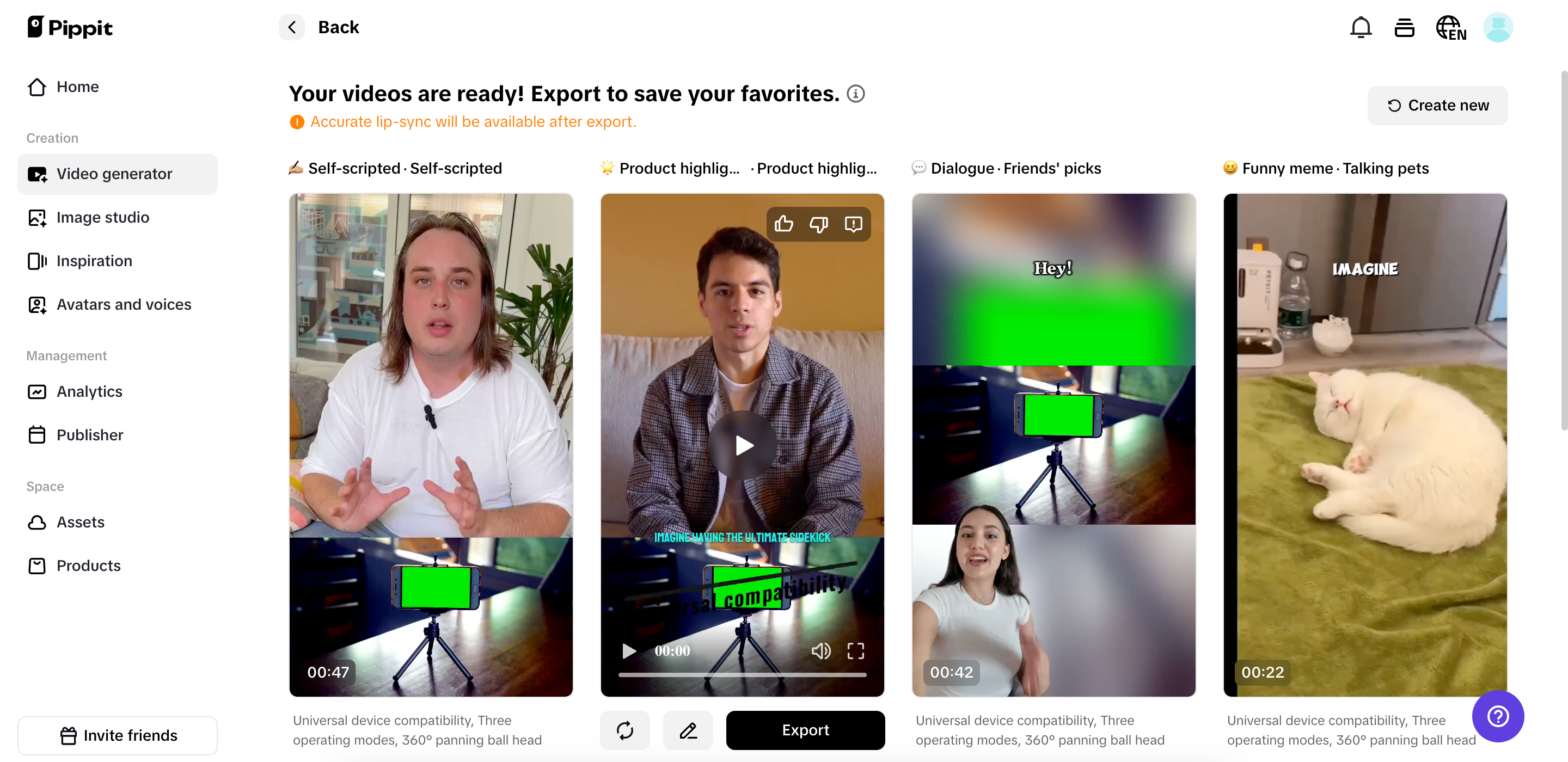 Select your preferred generated video
