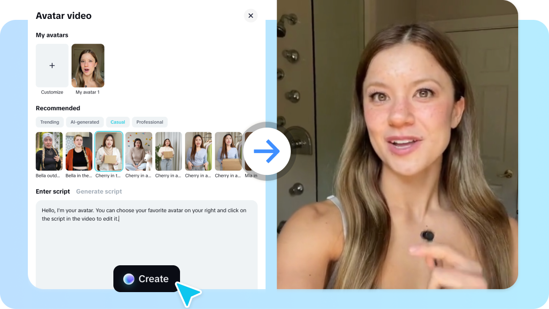 Custom AI avatars for video production