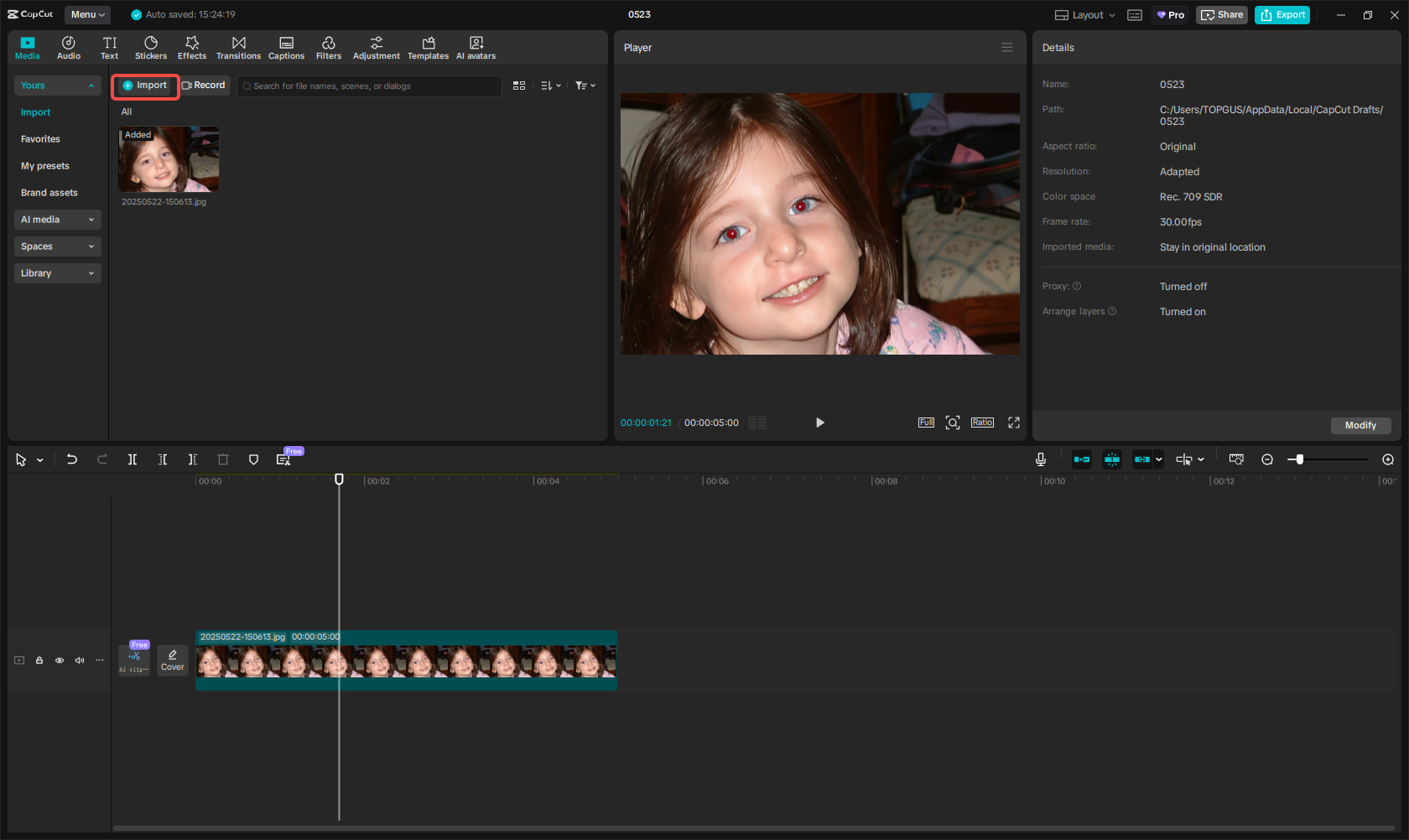 Importando tu imagen / video en @ khaby.oj CapCut