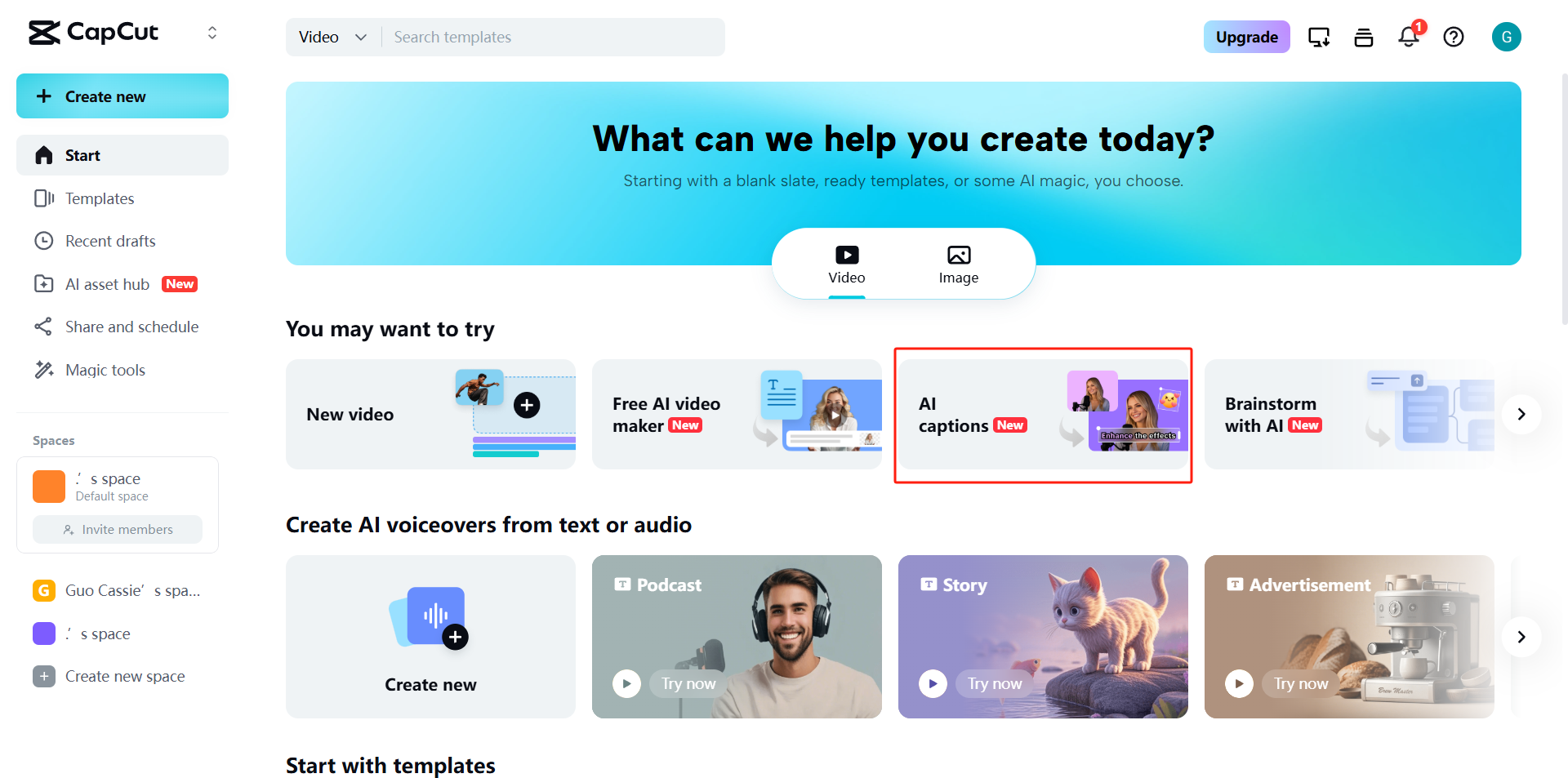 CapCut homepage