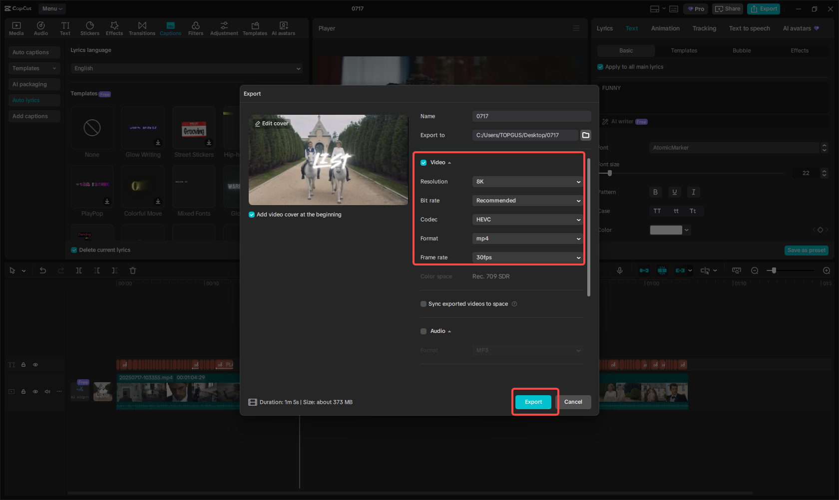 Export your karaoke video in high quality