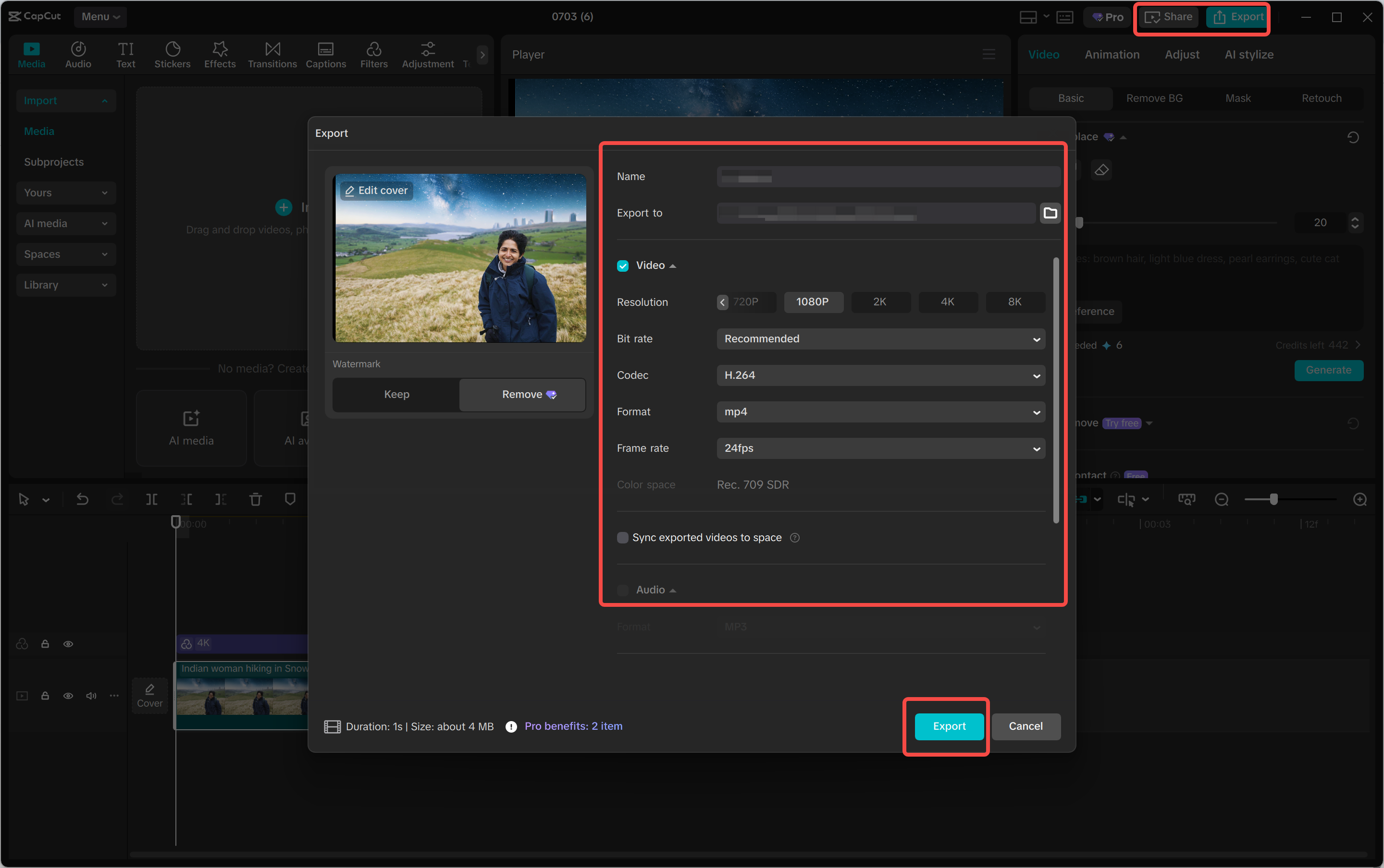 Export videa z editoru videa pro stolní počítače CapCut
