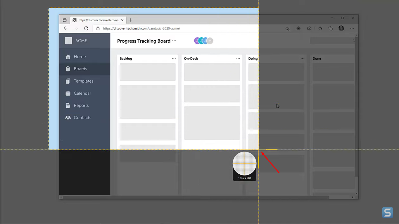 Het opnamegebied in de Snagit schermrecorder selecteren