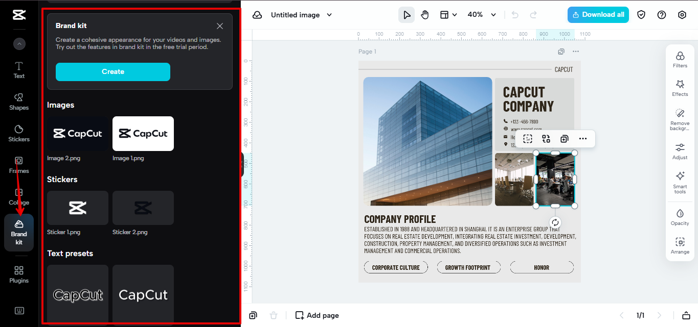 Kit del brand in CapCut Web