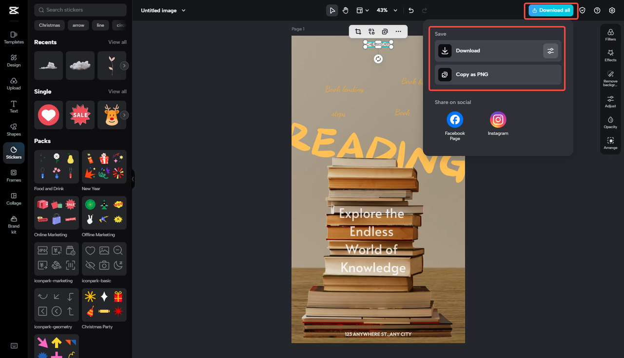 Exporting the ebook cover in CapCut