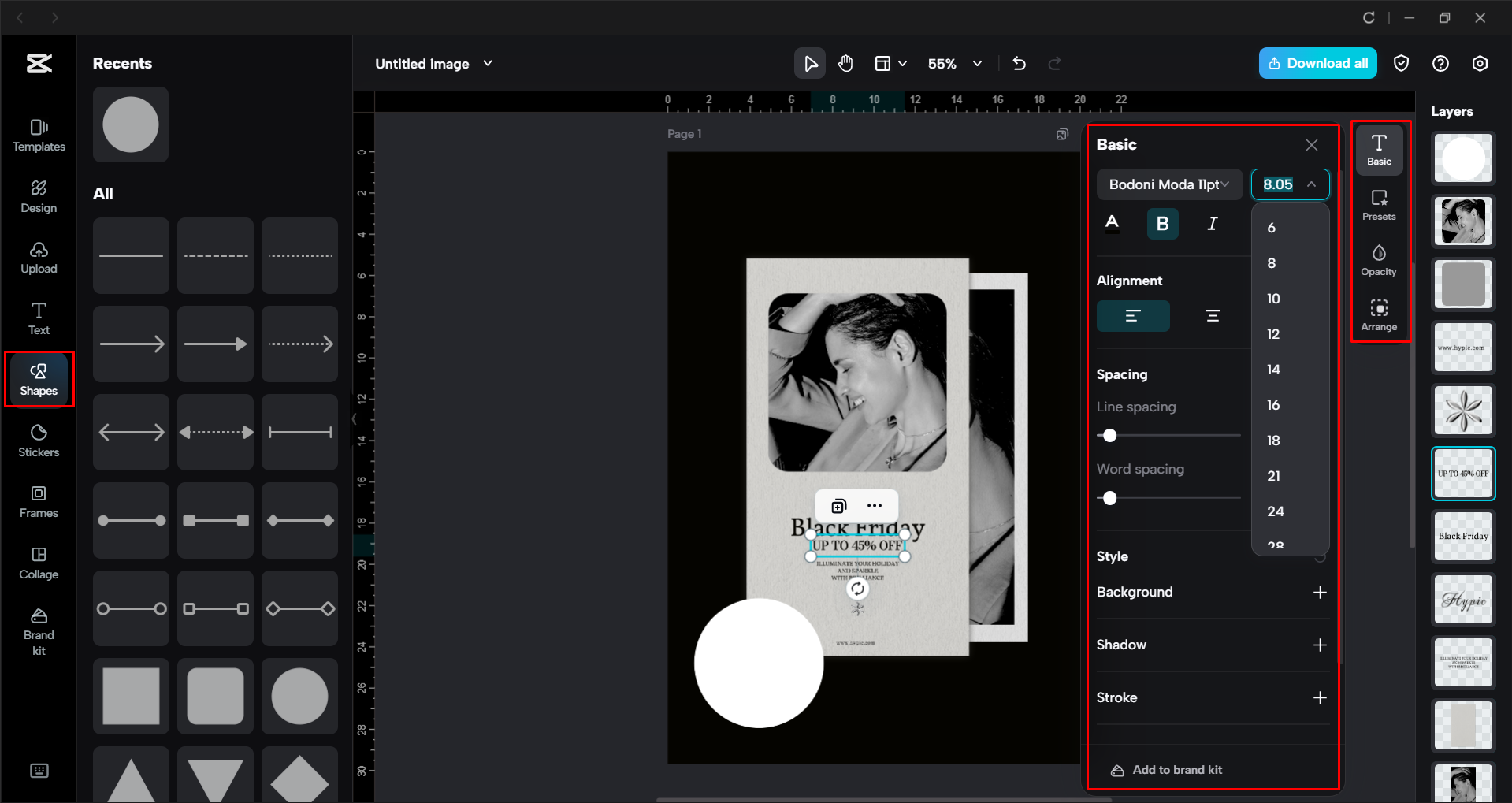 Elementen aanpassen in een flyer met de CapCut desktop video-editor