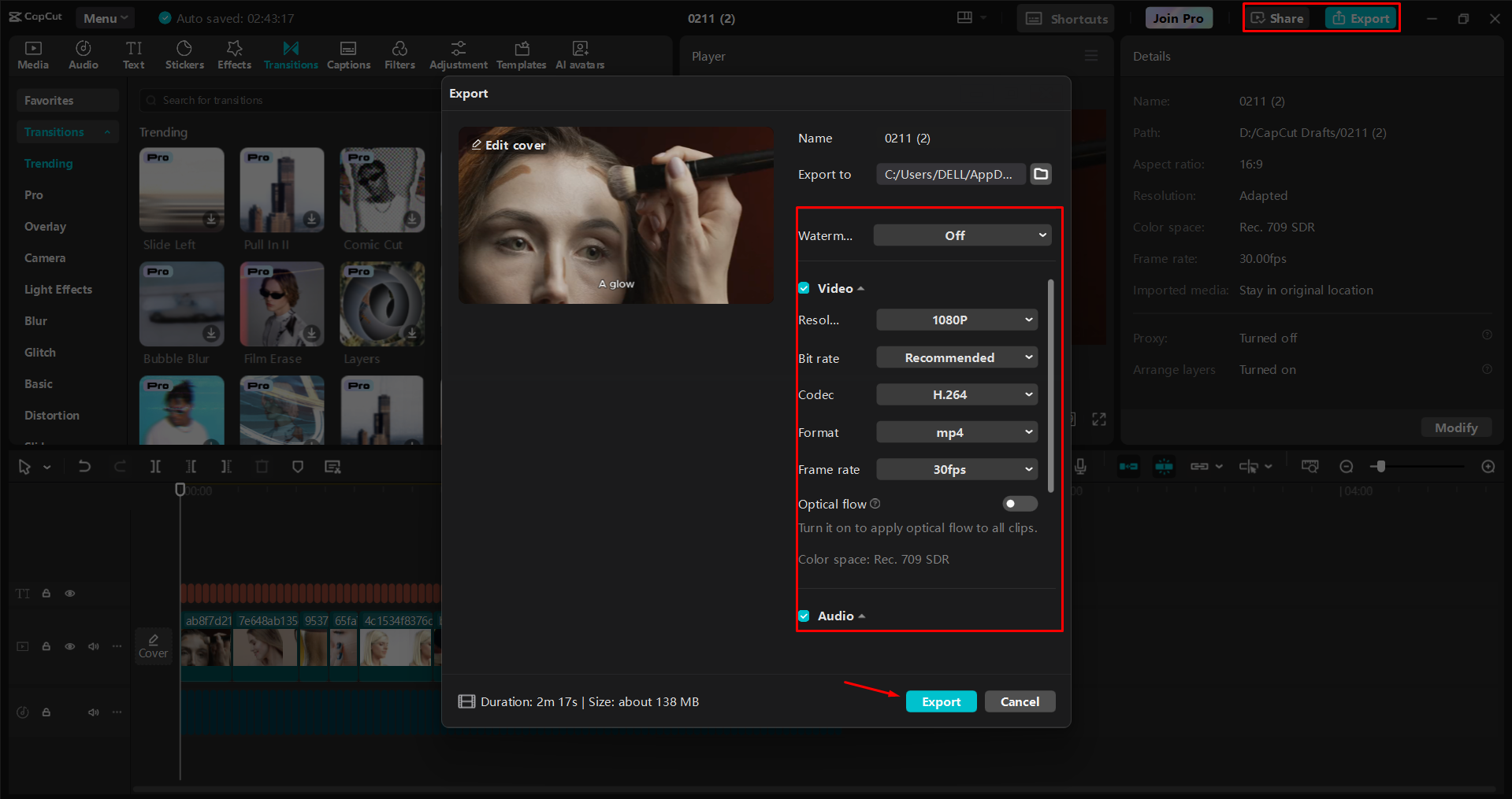 Xuất video từ trình CapCut chỉnh sửa video trên máy tính để bàn
