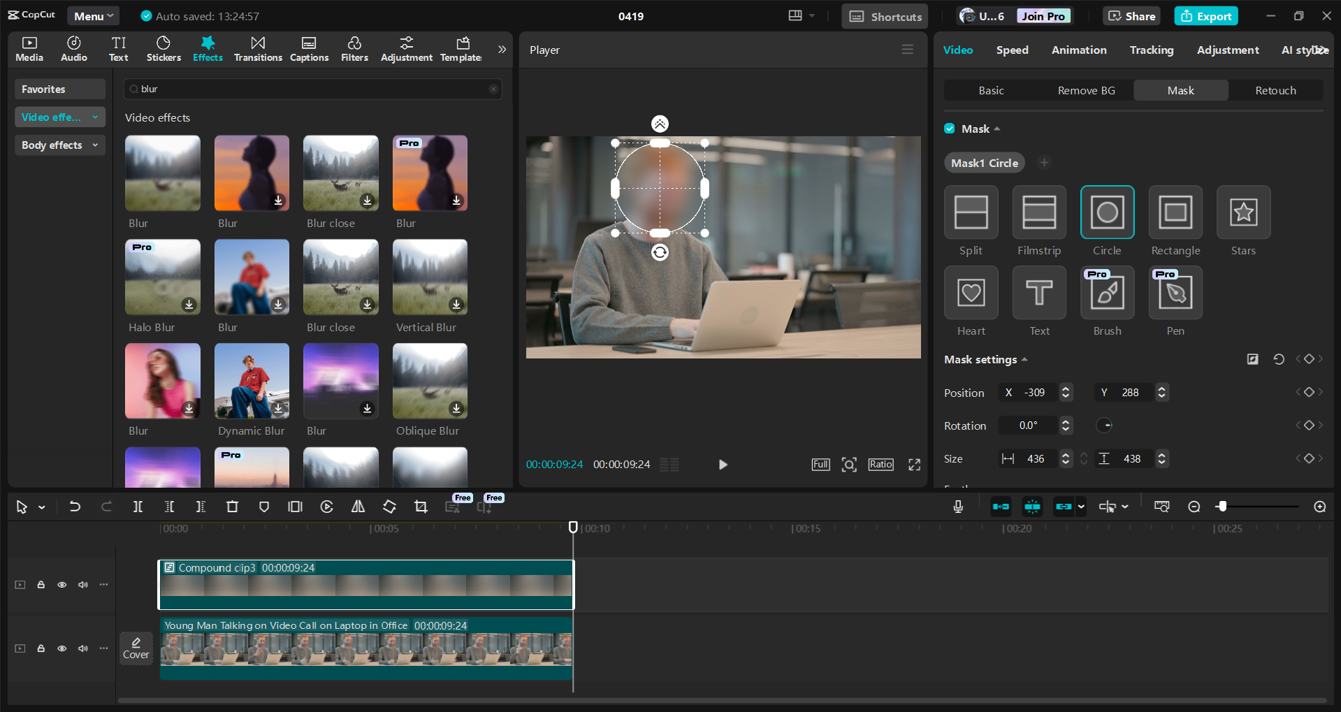 Interface of the CapCut desktop video editor - a quick way to blur face in videos on PC