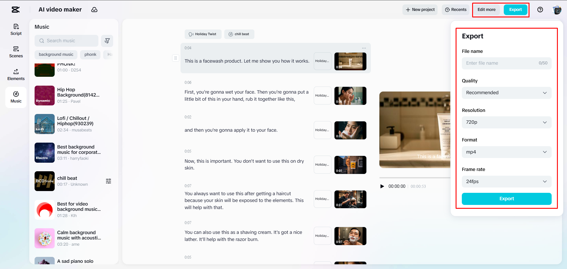 Exporting a video from CapCut Web