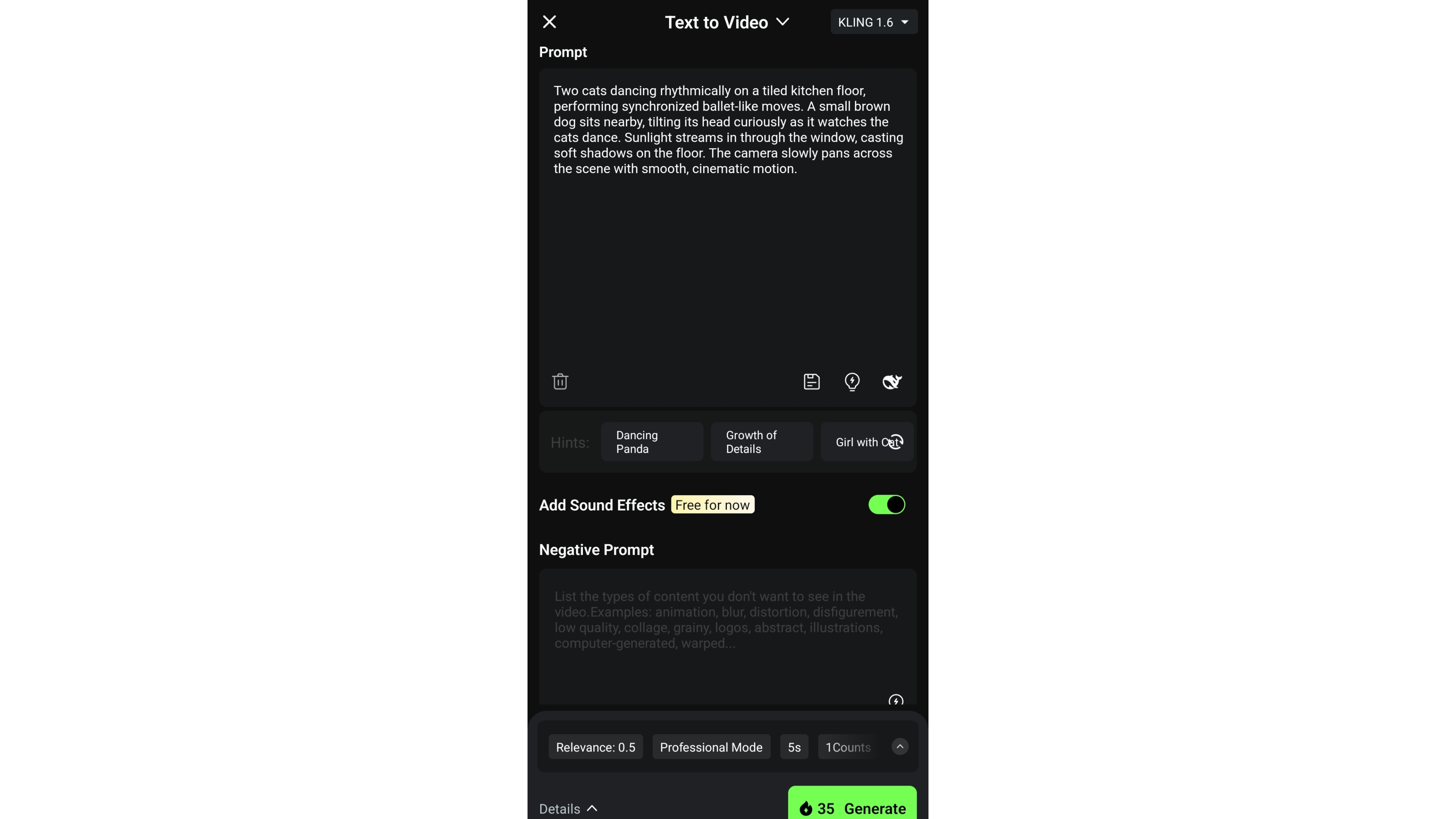 Kling AI text to video - Enter a prompt