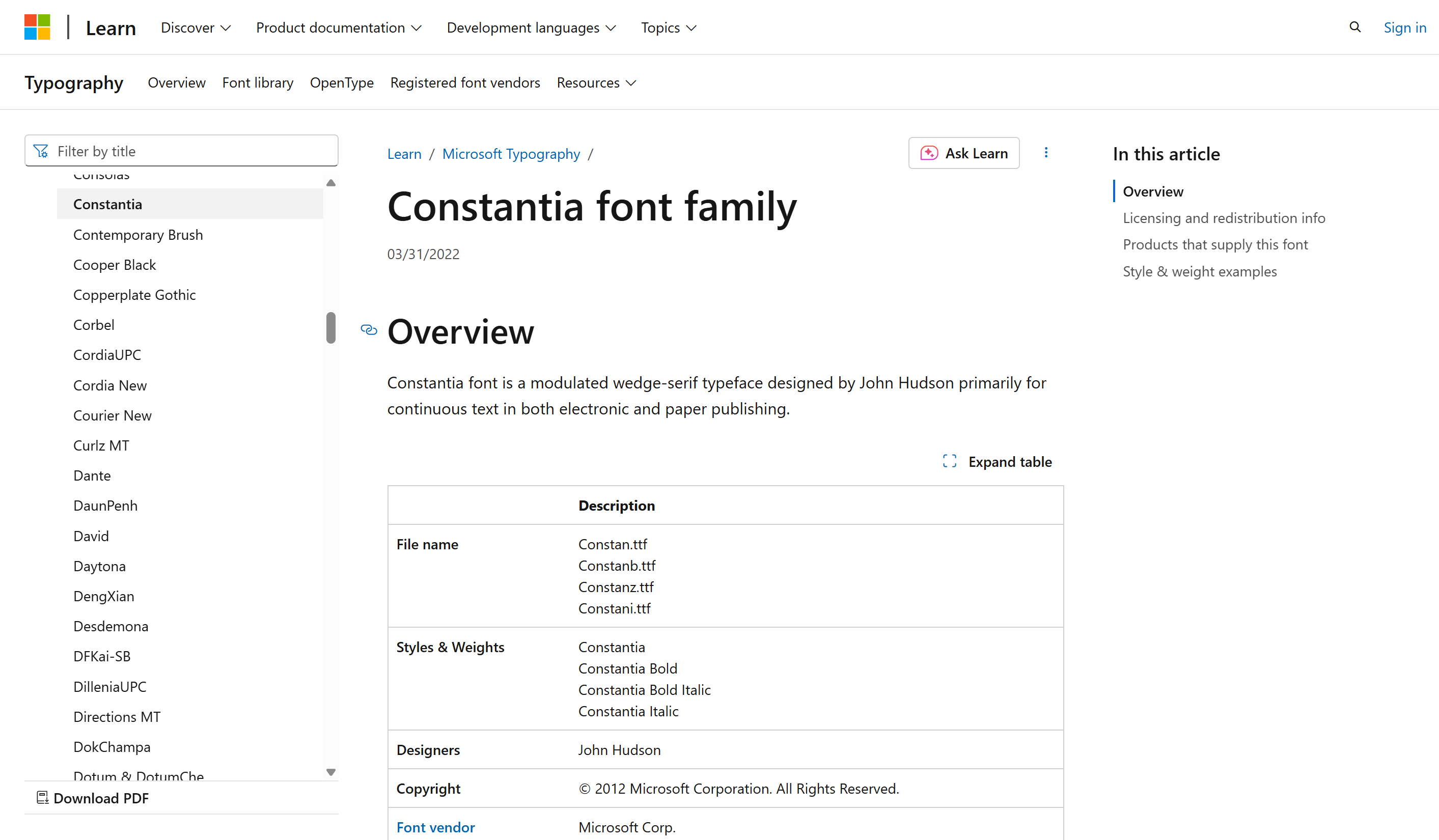 Phông chữ Microsoft để tải xuống phông chữ Constantia