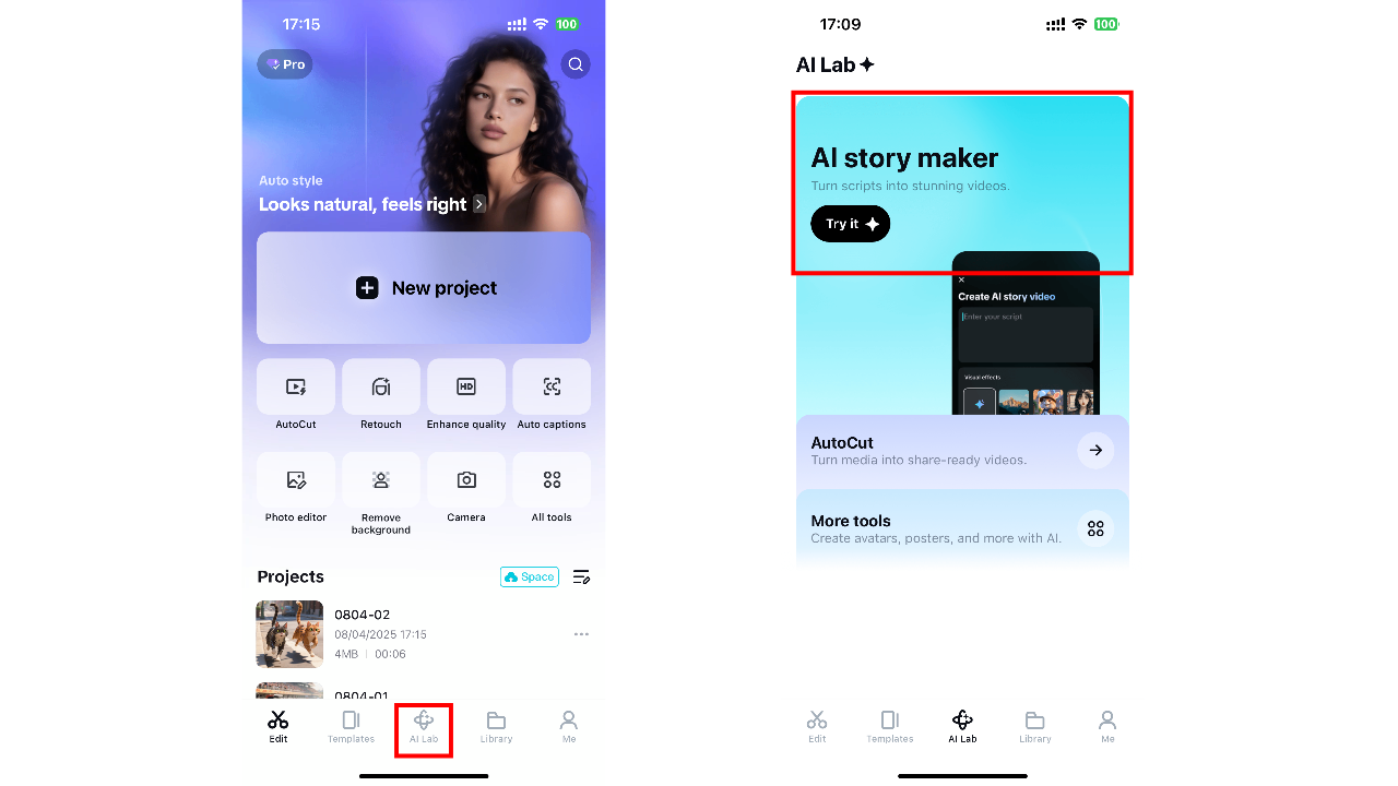 Avvia CapCut App AI Lab