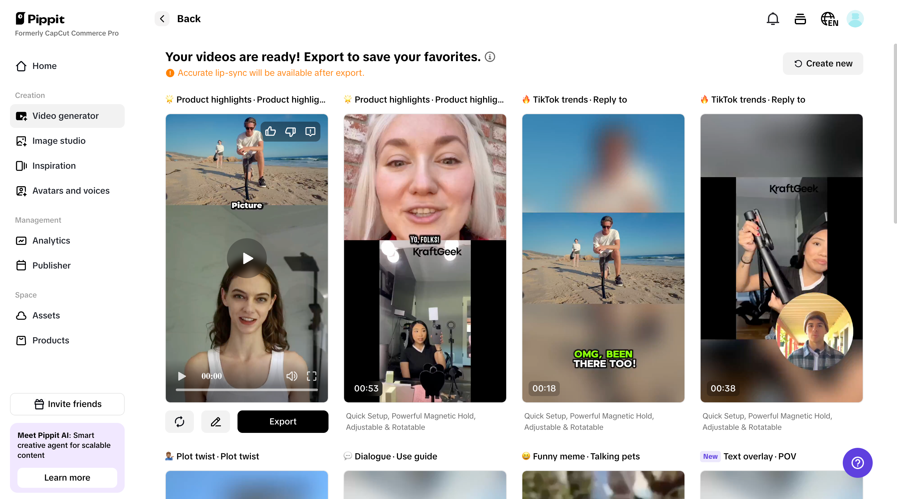 Preview generated videos and choose Quick edit