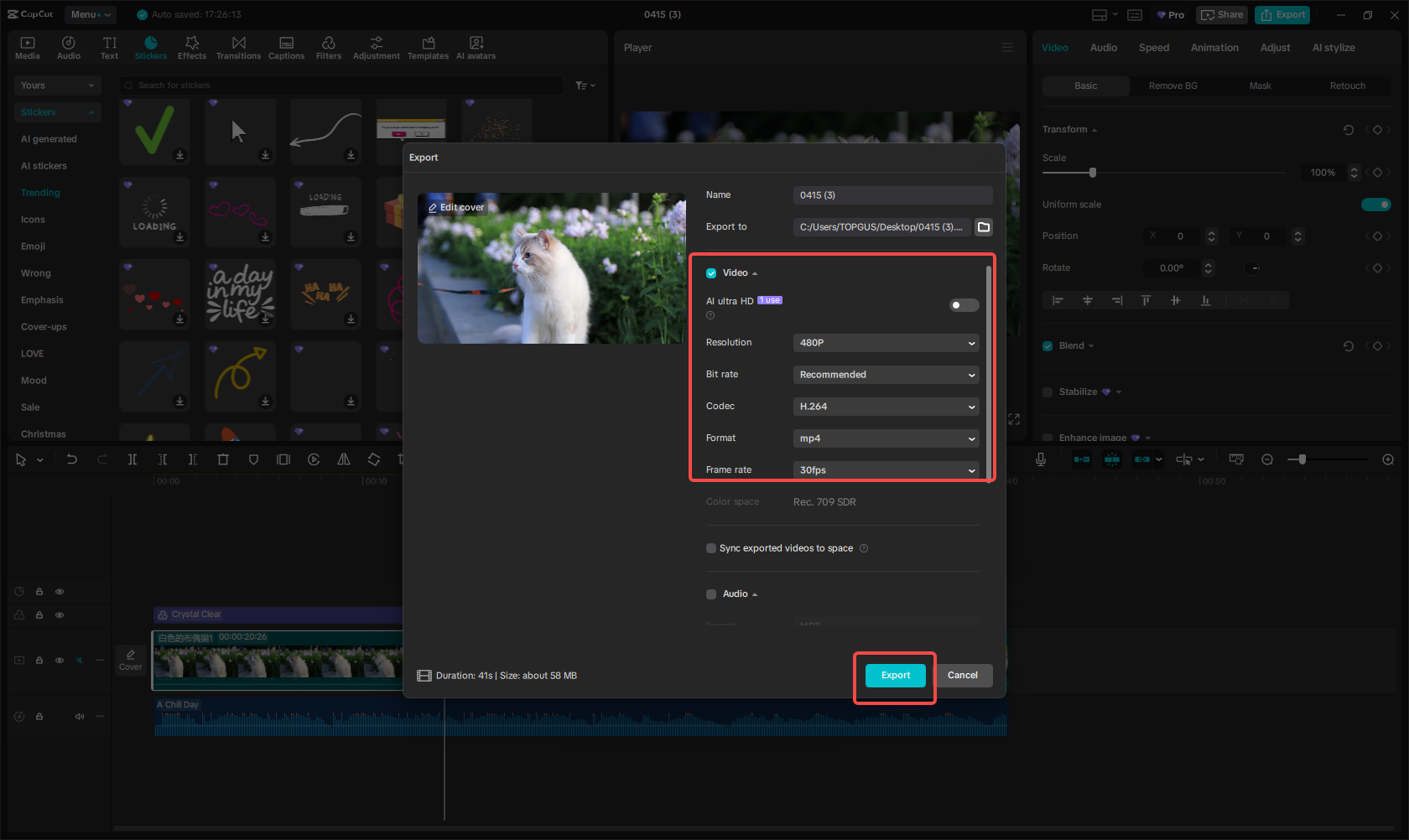 Export the edited video
