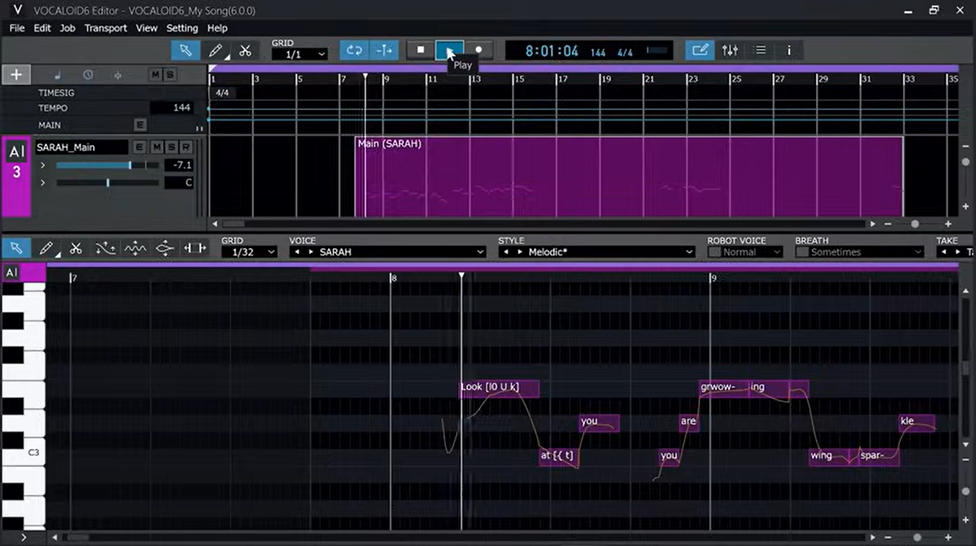 Interface de Vocaloid - un générateur précis de voix chantées à partir de texte