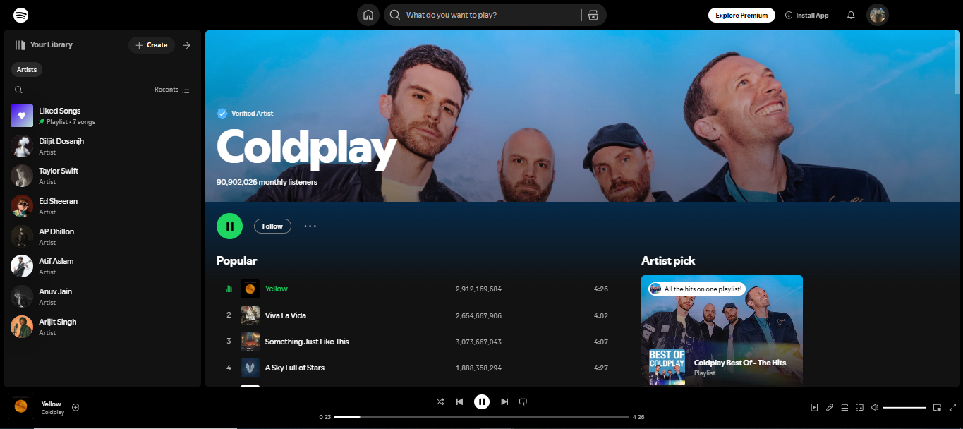 Coldplay – Ranked in Spotify’s top 300 artists