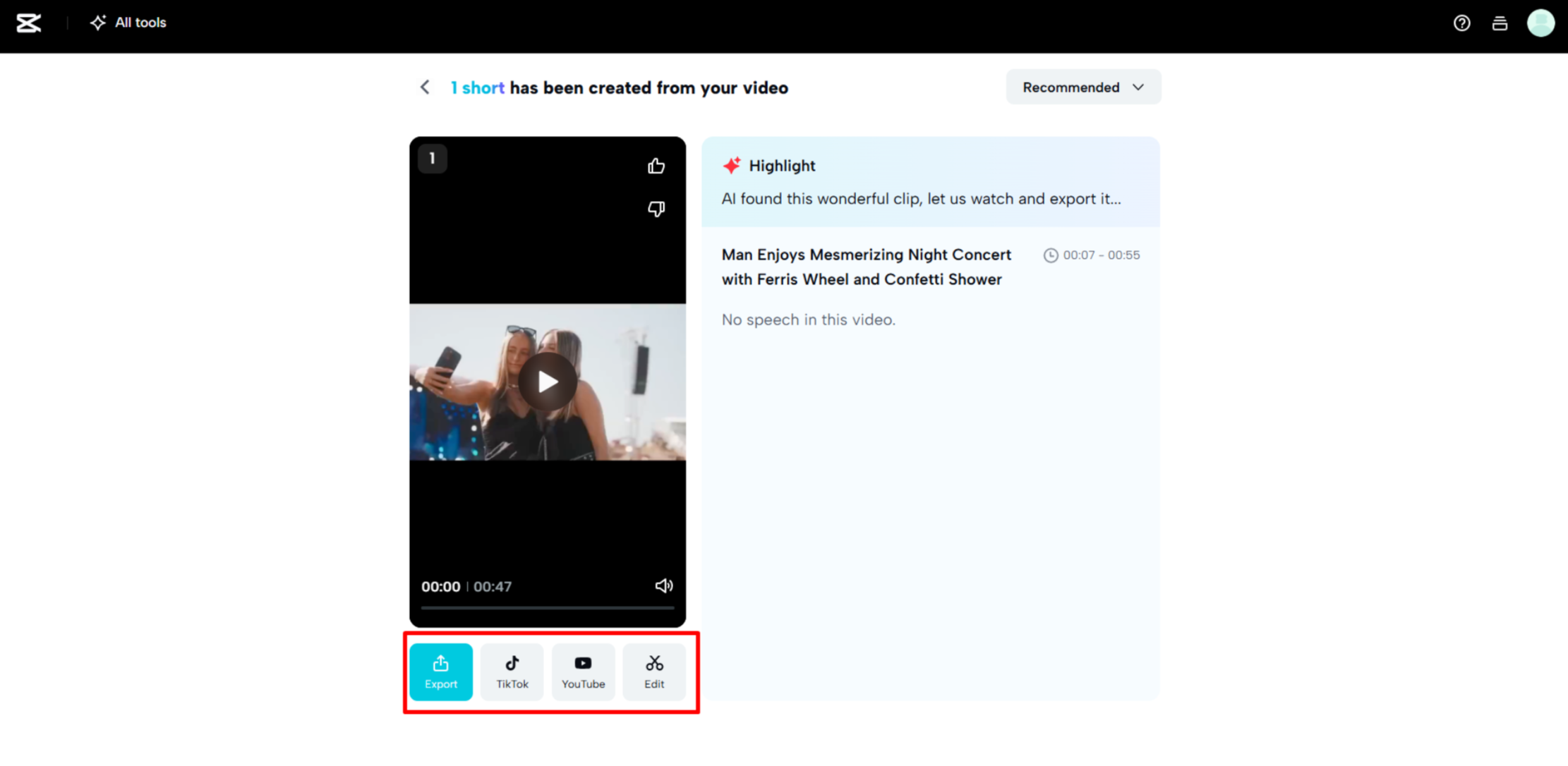 Memuat turun video pendek akhir daripada CapCut Web