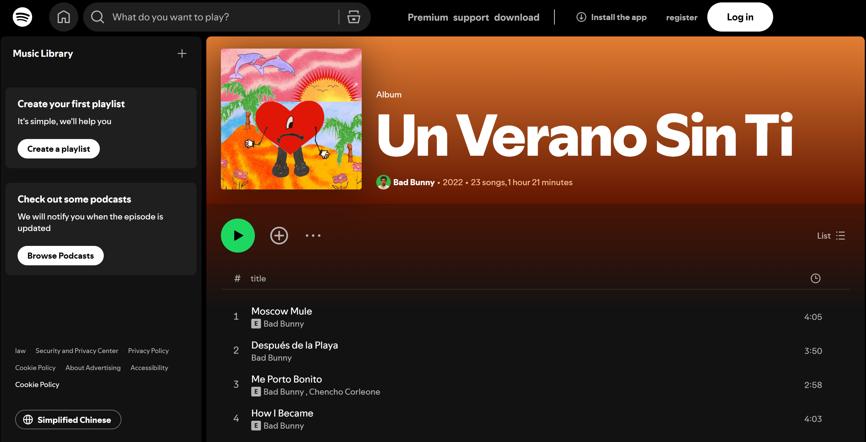 Un Verano Sin Ti von Bad Bunny - eines der meistgehörten Alben auf Spotify
