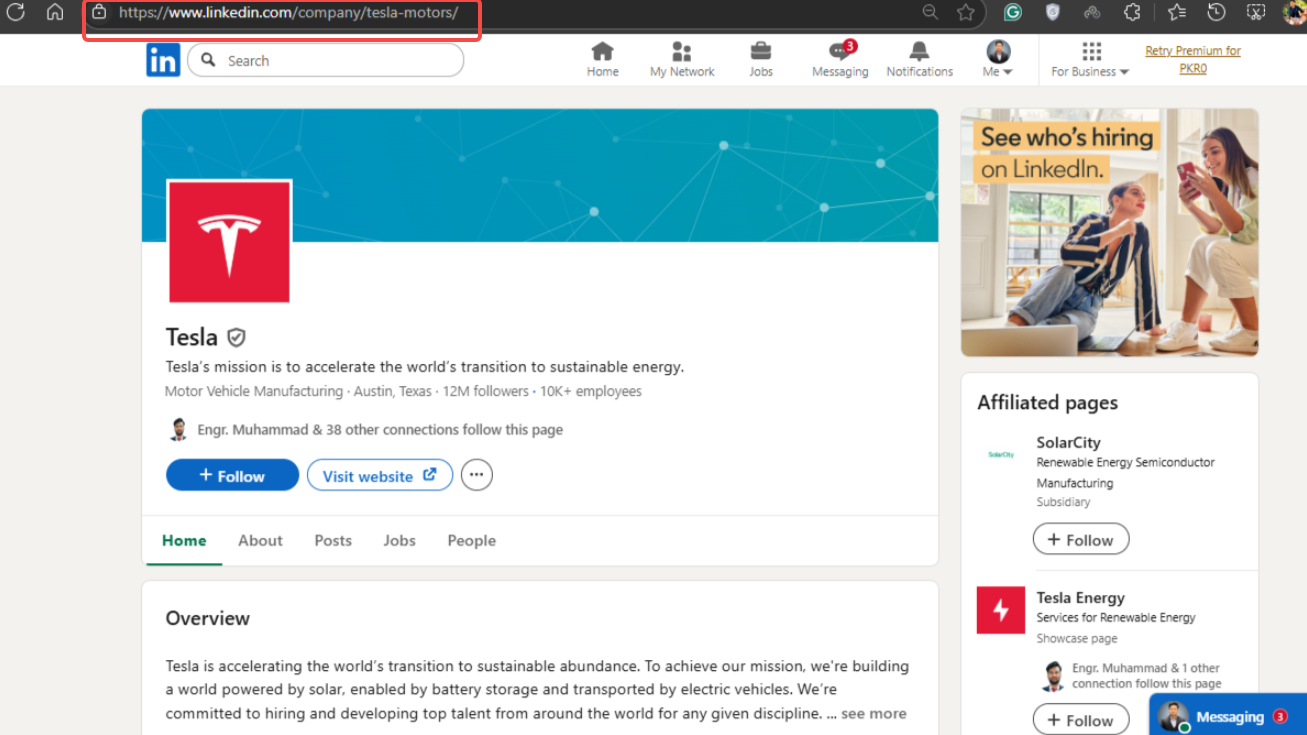 Copie o URL do navegador