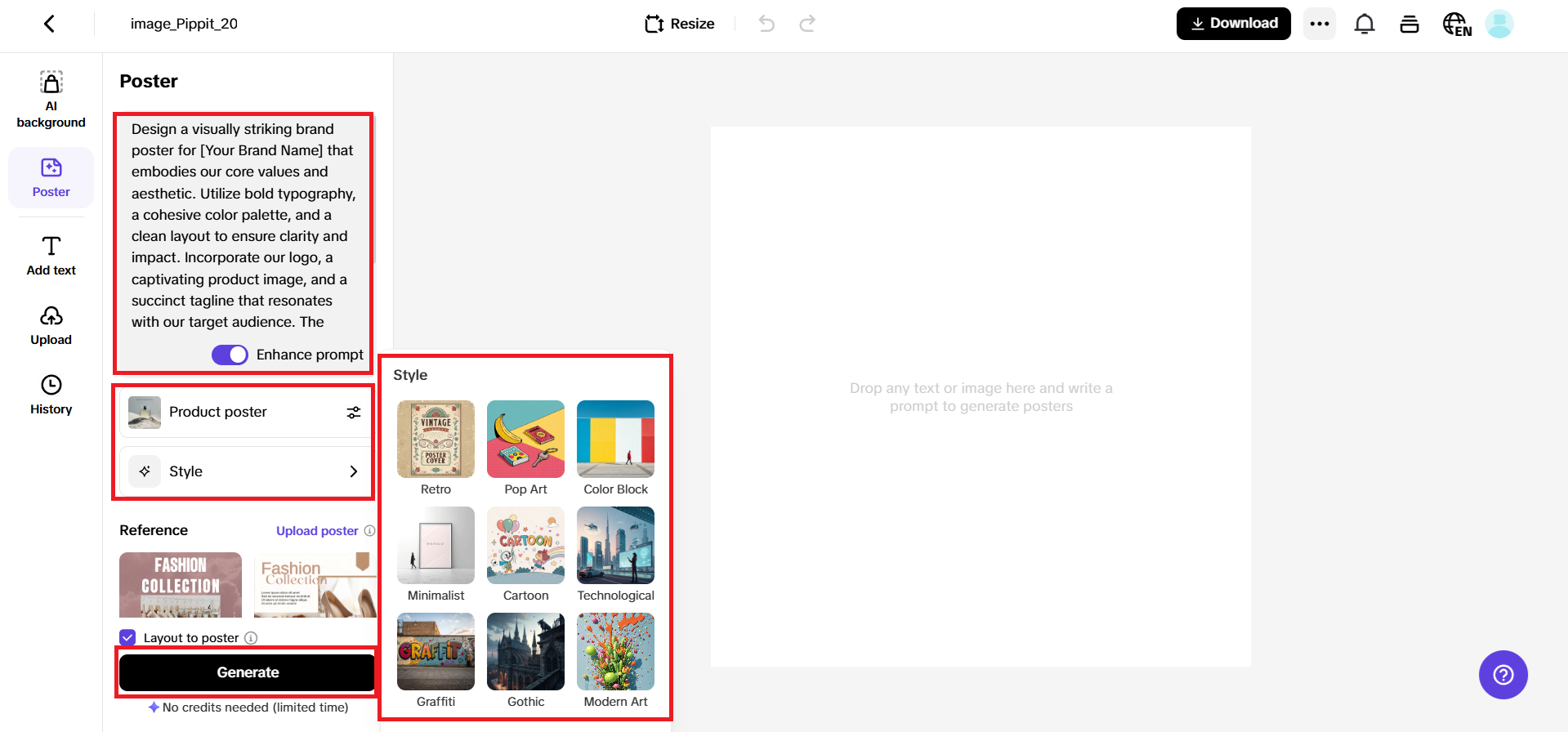 Generate your poster with an AI-powered prompt