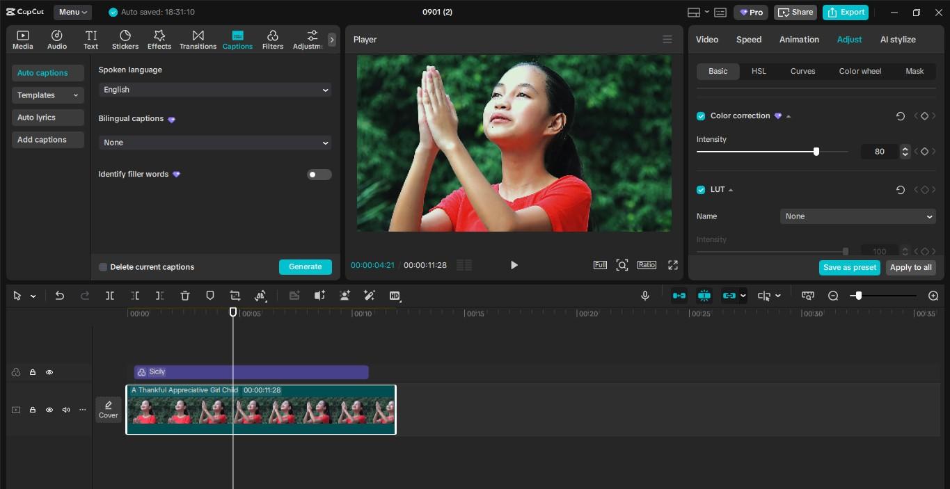 Interfejs CapCut komputerowego edytora wideo