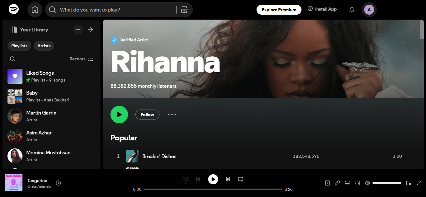 Rihana - die berühmte Künstlerin unter den Top 500 auf Spotify