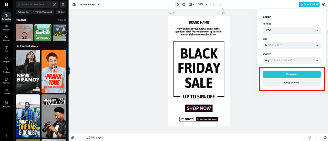 Export and share