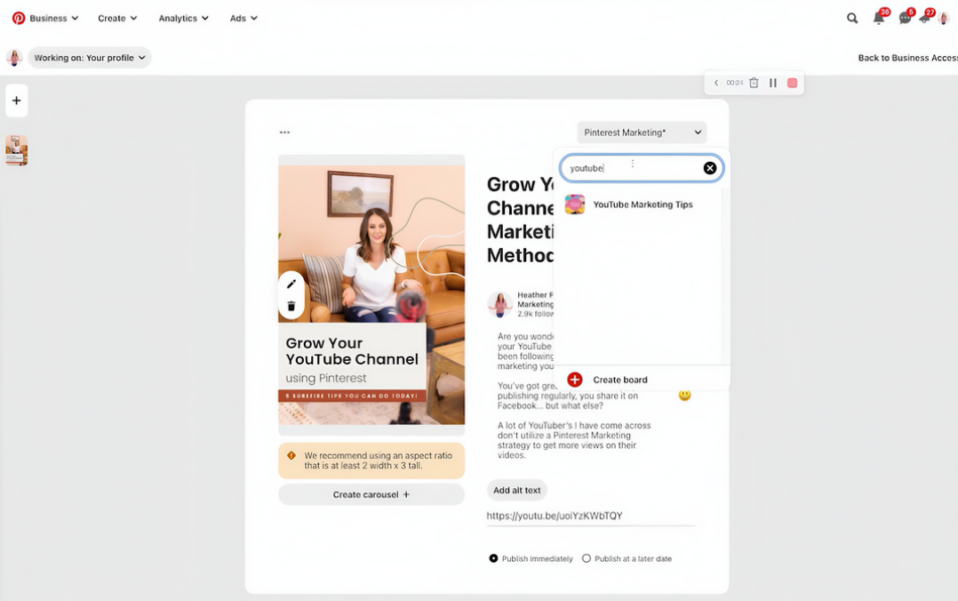 โปรโมตช่อง YouTube บน Pinterest