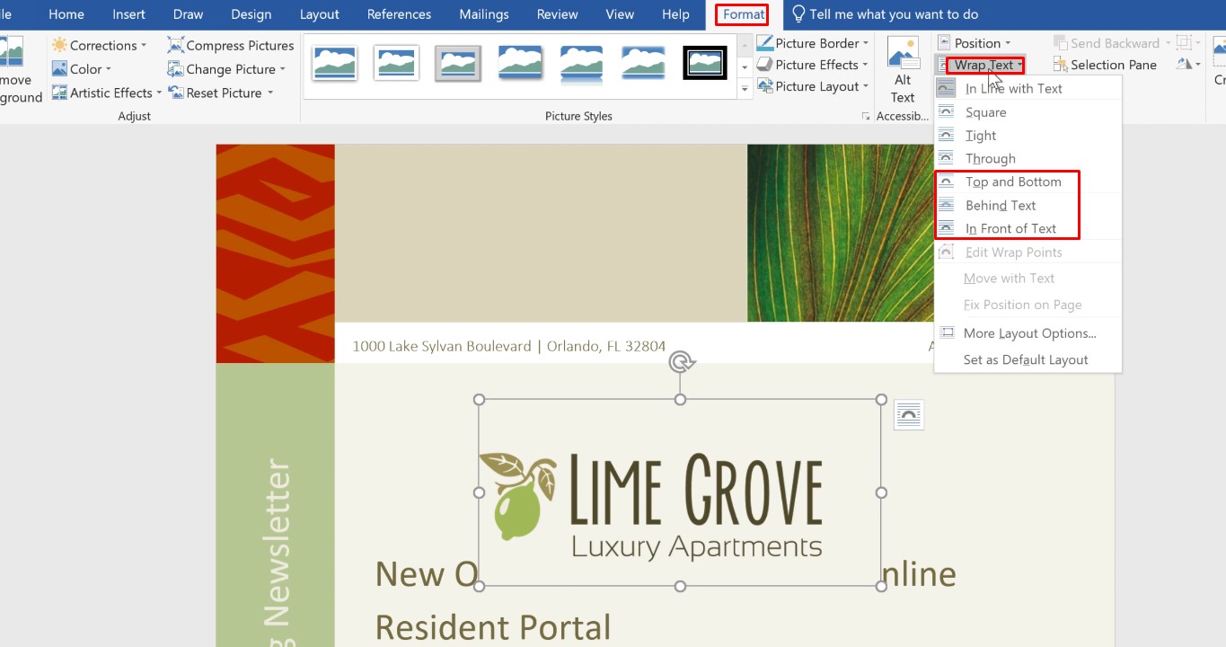 Choisir un style pour envelopper le texte autour d'une image dans Word