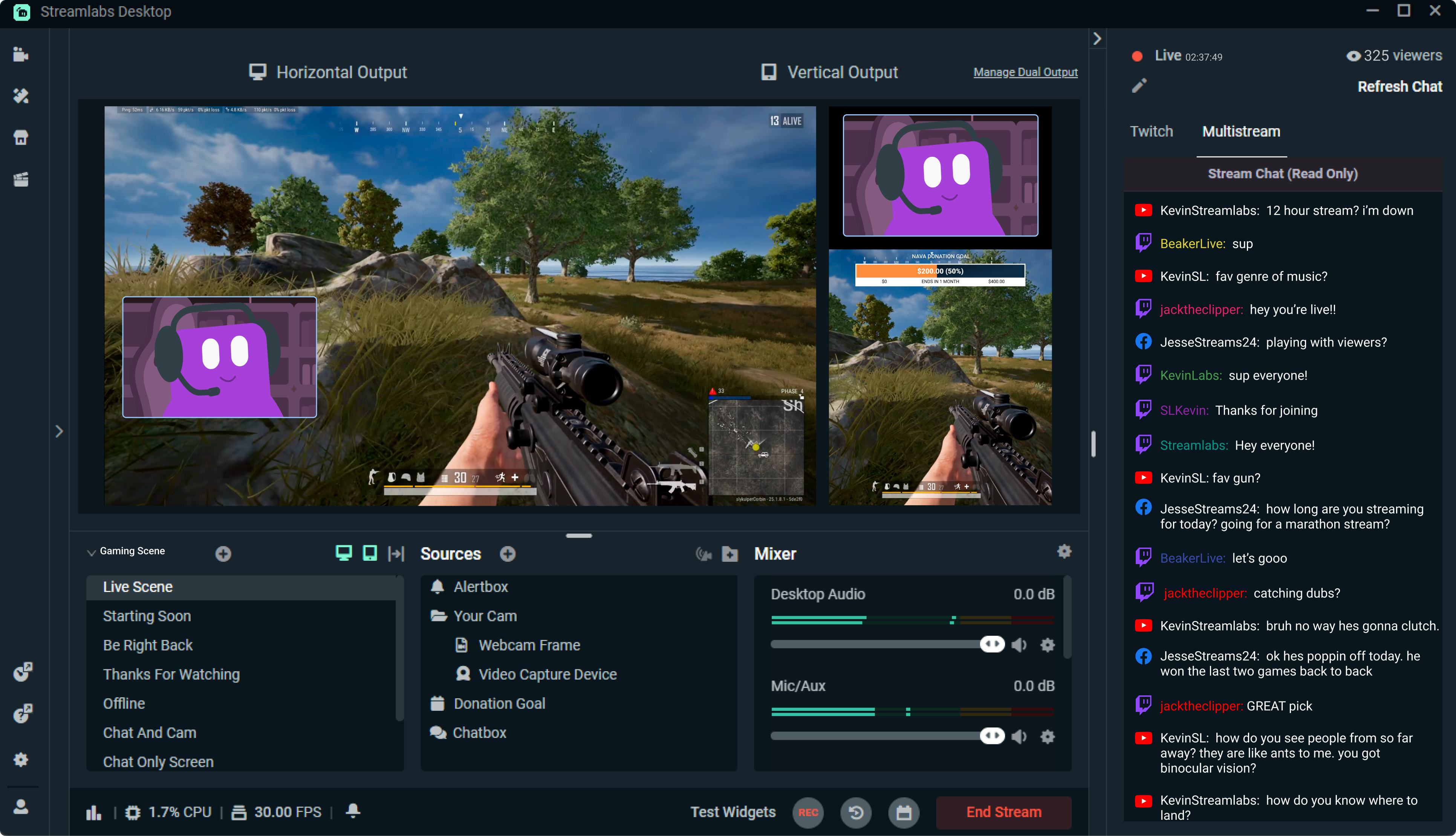 Giao diện của trình chỉnh sửa video Streamlabs