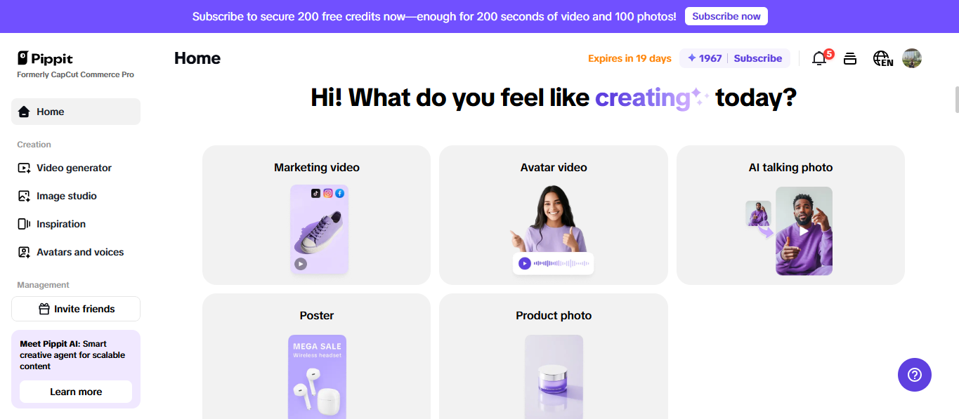 Pippit's AI content creator for distance learning